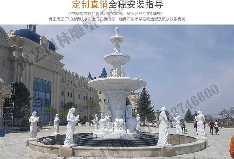 大理石景觀噴泉安裝，如何安裝大型景觀噴泉，定制石雕噴泉工廠